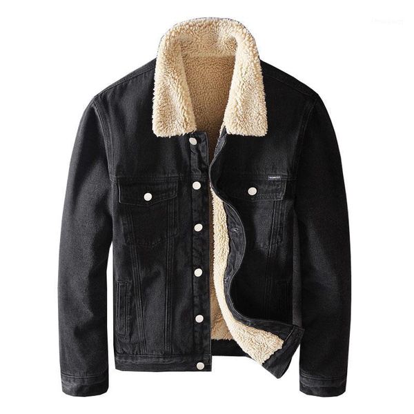 

mcikkny men's winter denim jackets and coats fleece lined warm outwear thicken thermal overcoat clothing, Black;brown