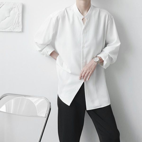 

men's casual shirts versatile long sleeved shirt neutral autumn korean fashion simple solid color minority yuppie hairstylist, White;black