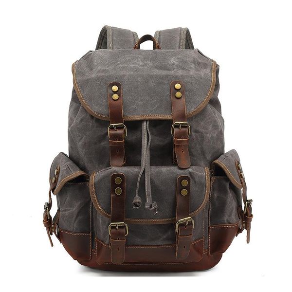 

backpack cotton oil wax canvas mens large capacity vintage waterproof 15" lap daypacks rivets bookbag
