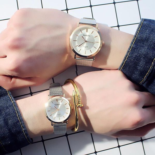 

wristwatches classic couple stainless steel watches men women fashion casual gold case wristwatch retro simple ladies relogio gift, Slivery;brown