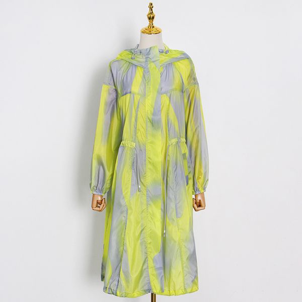 

[ewq] green women fashion summer contrast color sunshade printing series cardigan hooded women's sun protection clothing 16f1045 210423, Black;brown