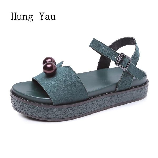 

dress shoes woman sandals 2021 summer style wedges flat women fashion string bead slippers platform leather plus size, Black
