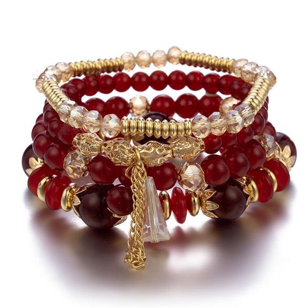 

beaded, strands bohemian red crystal multi-layer bracelets bangles for women accessories jewelry beads bracelet gift pulseras feminina, Black