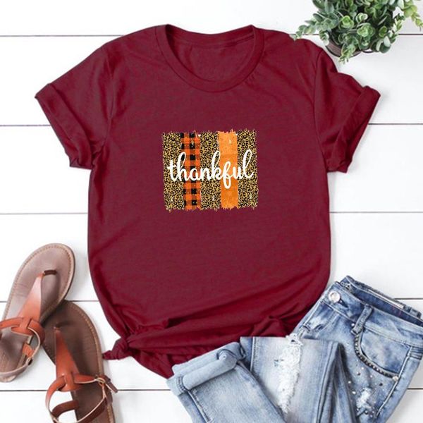 

women's t-shirt thankful shirt thanksgiving t fall tee autumn for women plus fashion 100% cotton print, White