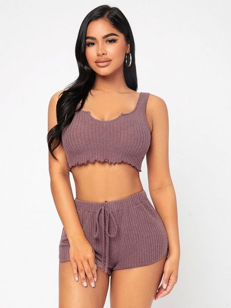 

petite lettuce trim & knot front shorts 60dq#, White