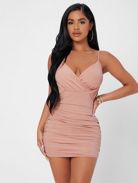 

petite surplice neck ruched mesh bodycon dress c3cf#, Black;gray
