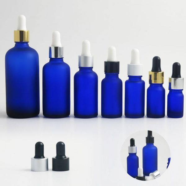 

storage bottles & jars 10pcs 5ml 10ml 15cc 1oz 50cc 100ml blue frosted glass bottle small empty essential oil liquid serum dropper