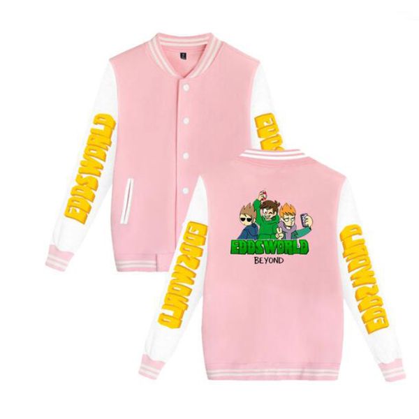 

animation tv show eddsworld baseball uniform fleece jacket women men streetwear hip hop long sleeve pink hoodie sweatshirts, Black
