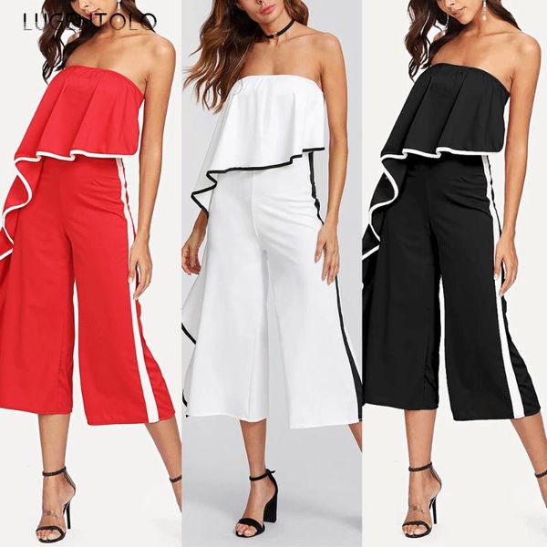 

gym clothing women's jumpsuit autumn off the shoulder one-piece wide-leg pants elegant ankle-length jumpsuits lugentolo, White;black