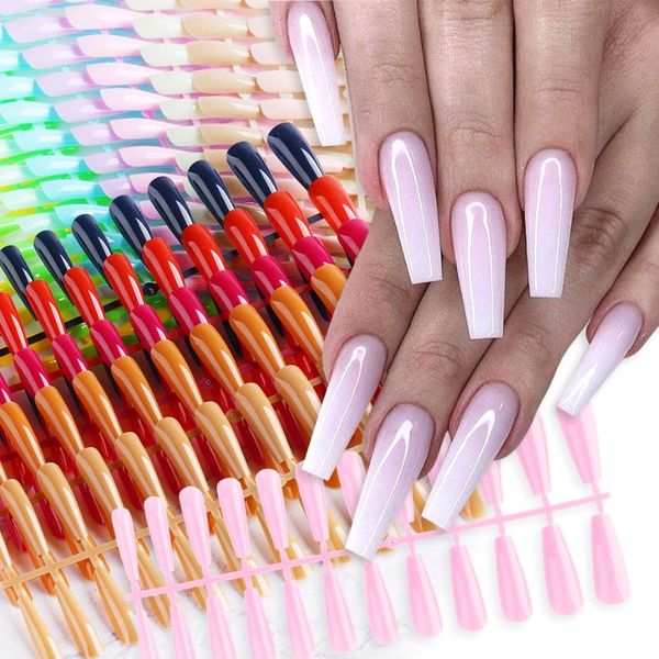 

false nails 120pcs acrylic fake art tools coffin long fingernails french children extension press on nail manicure tips be1911, Red;gold