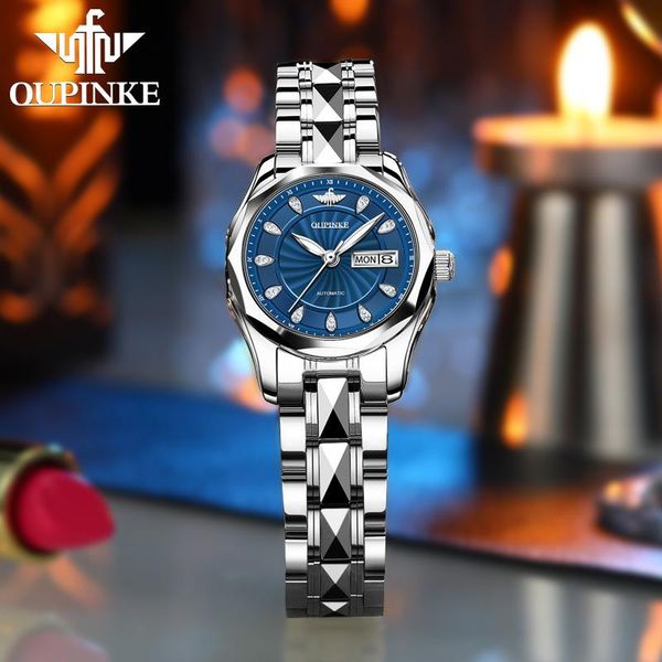 

wristwatches oupinke 3172 couple watch fashion automatic mechanical stainless steel luxury waterproof business diamond, Slivery;brown