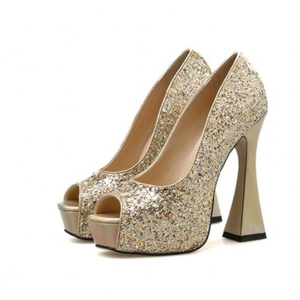 

high heels platform shoes woman peep toe pumps women gold wedding bridal ladies talon femme 41 sandals, Black