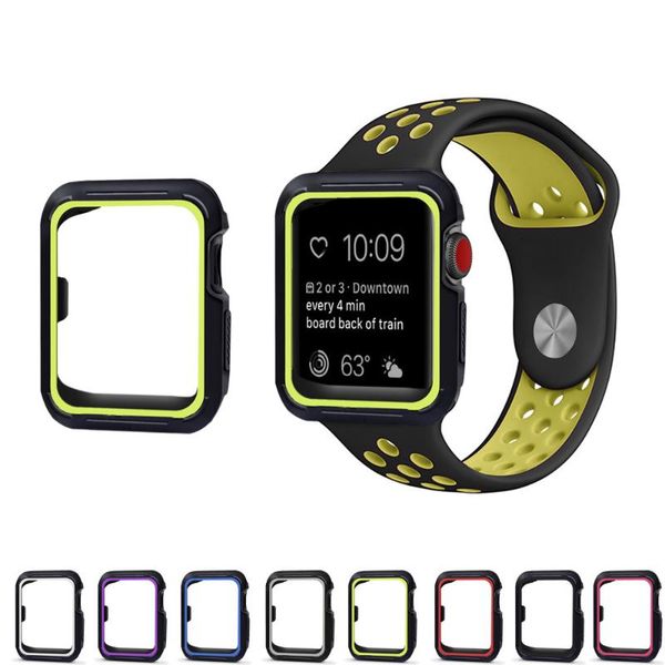 

watch bands 2021 sports silicone case band 42mm 38 protective cover shell series 1 /2 /3 bracelet strap, Black;brown