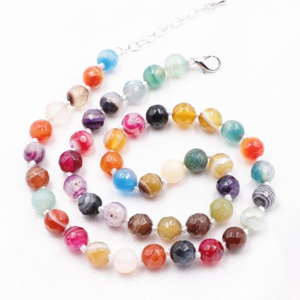 

multicolor choker necklace statement women chain natural stone agat onyx faceted round 8 10mm beads chains jewelry 18inch a790 chokers, Golden;silver