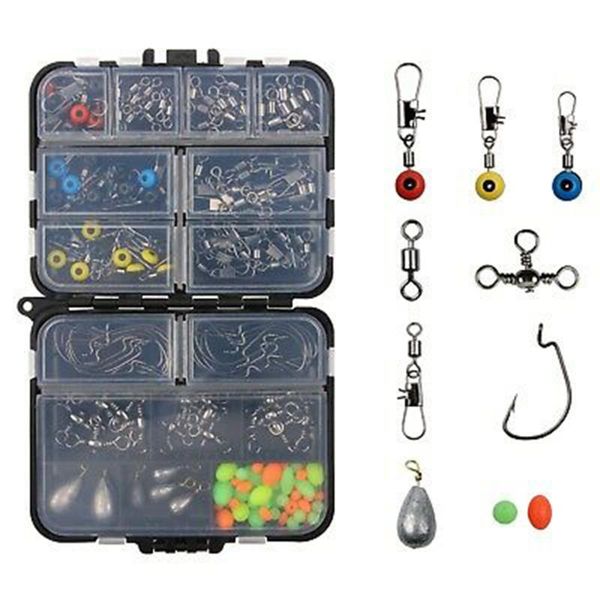 

portable fishing accessories set jig hooks sinker swivel bead fish terminal tackle waterproof tools