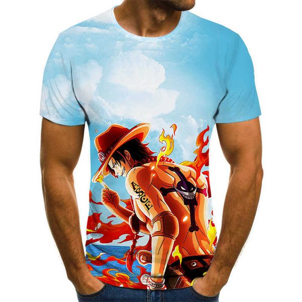 

2020 new one piece graphic t-shirt men's anime harajuku summer men's t-shirt 3d fashion boy clothing plus size streetwear x0621, White;black