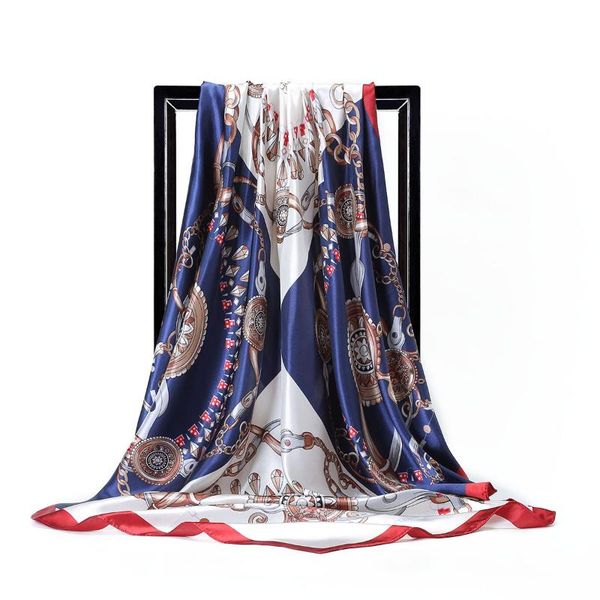 

scarves shawl yellow tassel print hijab scarf for women silk satin scarfs female 90cm*90cm square shawls ladies, Blue;gray