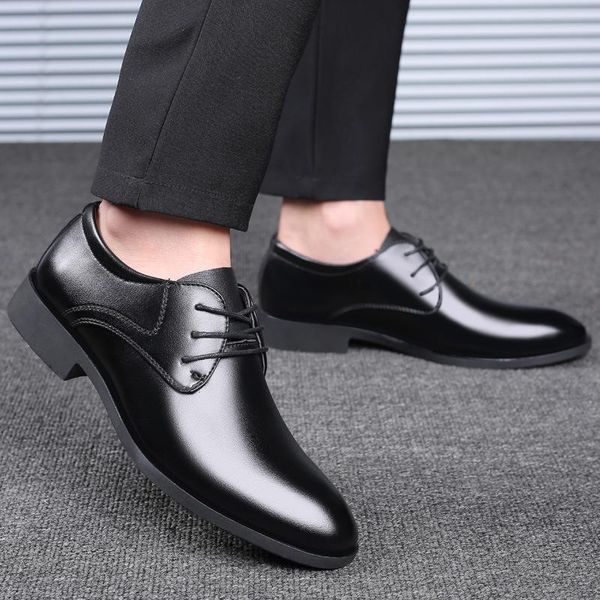 

men wedding shoes microfiber leather formal business pointed toe for man dress men's oxford flats 2021, Black