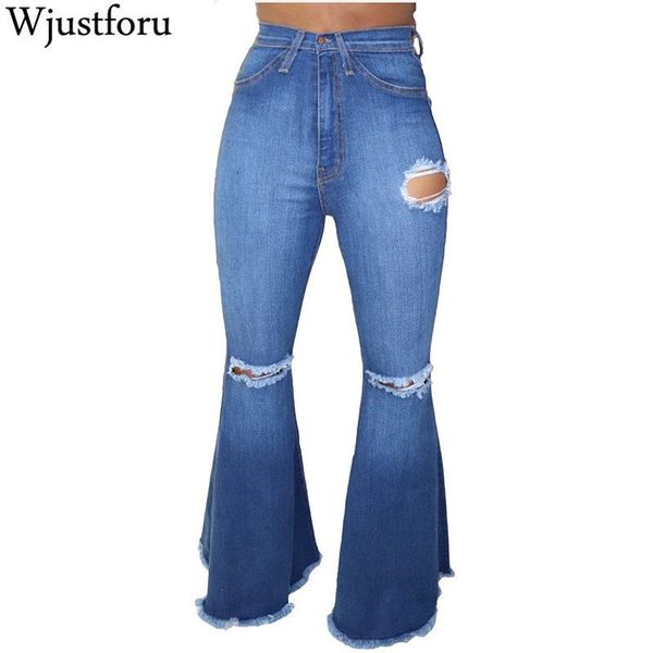 

women's jeans wjustforu skinny ripped flare women summer casual hole wide leg femme fashion tight elegant denim pants vestidos, Blue