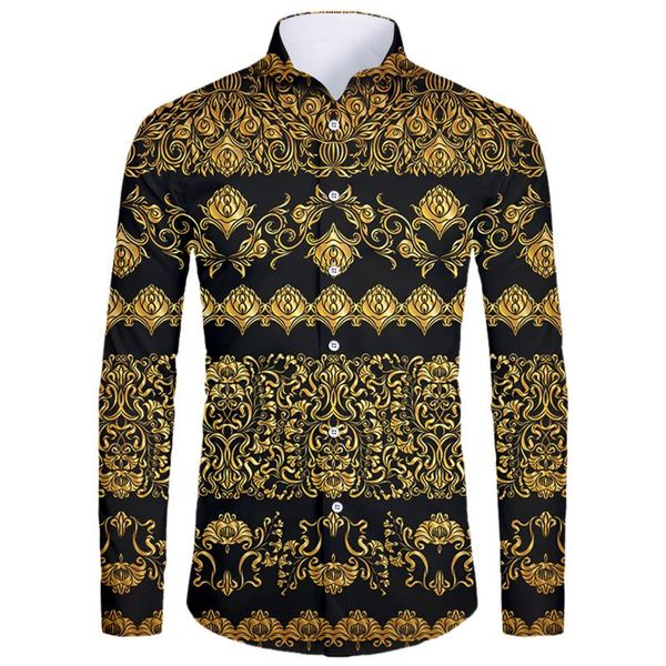 

men's casual shirts ifpd luxury long sleeves shirt golden floral printed baroque royal summer prom party hawaiian oversize, White;black