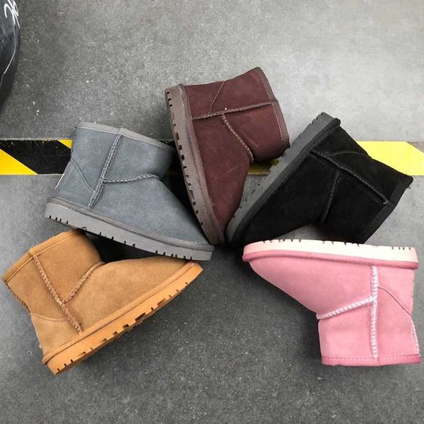 

designer infant australia button suede kids toddlers winter snow boots k classic mini short brown black pink boys girls sheepskin cotton-pad, Black;grey