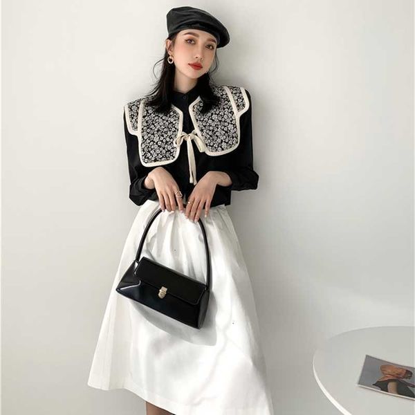 

women's two piece pants vintage 2 crop and blouse women black long sleeve button up stand collar designer shirt fash y1yl, White