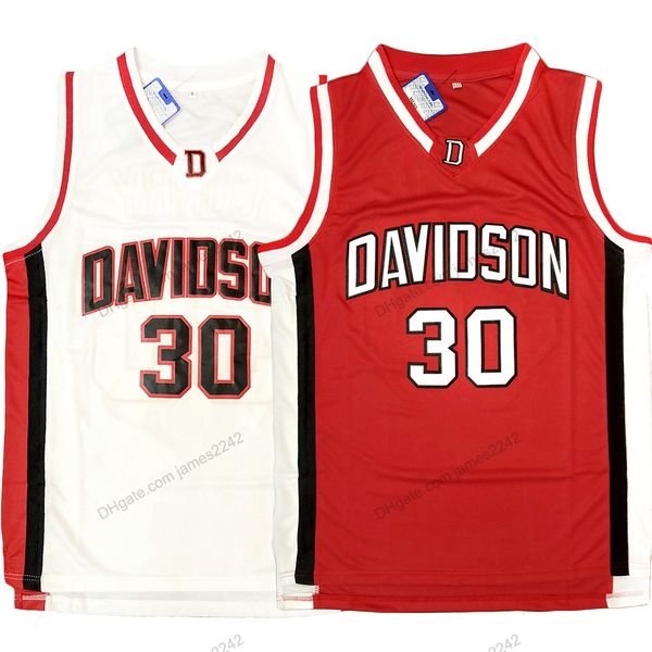 Nave dagli Stati Uniti Stephen Curry # 30 Davidson Wildcats College Maglia da basket cucita bianco rosso taglia S-3XL Alta qualità