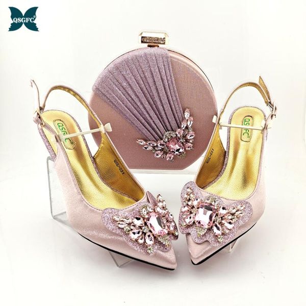 

italian design 2021 nigerian fashion butterfly-kont style pink color elegant women shoes and bag set decorated with rhinestone dress, Black