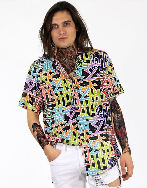 

men's casual shirts hawaii japan words street style shirt, White;black