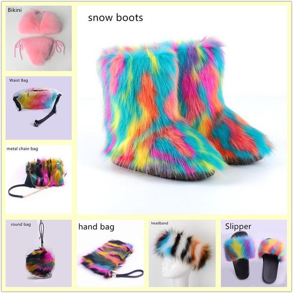 

boots swyivy snow women faux fur winter shoes ankle 2021 female fashion flat snowboots for furry boot warm, Black