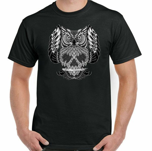 

Owl skull t shirt men tattoo moto gothic biker who rock music top, White;black