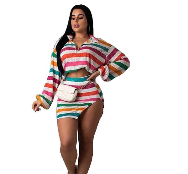 

striped print long sleeve 2 pieces set women and skirt summer outfits ladies casual tracksuit women's two piece pants, White