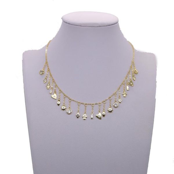 

chokers 2021 trendy 925 sterling silver choker necklace multiple cute pendants for women pave shiny cz luxury jewelry wedding gift, Golden;silver