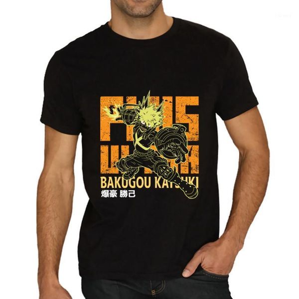 

men's t-shirts retro t shirt bakugou katsuki plus ultra kanji tri blend harajuku cartoon kawaii anime t-shirt, White;black