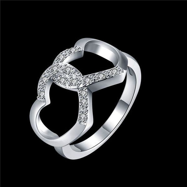 

women's sterling silver plated double heart zircon ring gssr839 fashion 925 silver plate rings, Golden;silver