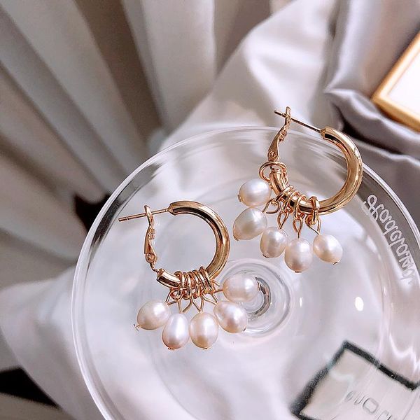 

dangle & chandelier 2021 elegant natural pearl circle earrings for woman fashion korean jewelry party girl's unusual luxury, Silver