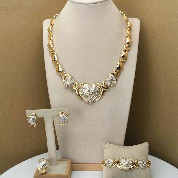 

african sets heart necklace bracelet dubai gold set for women wedding party bridal earrings ring jewelry, Silver