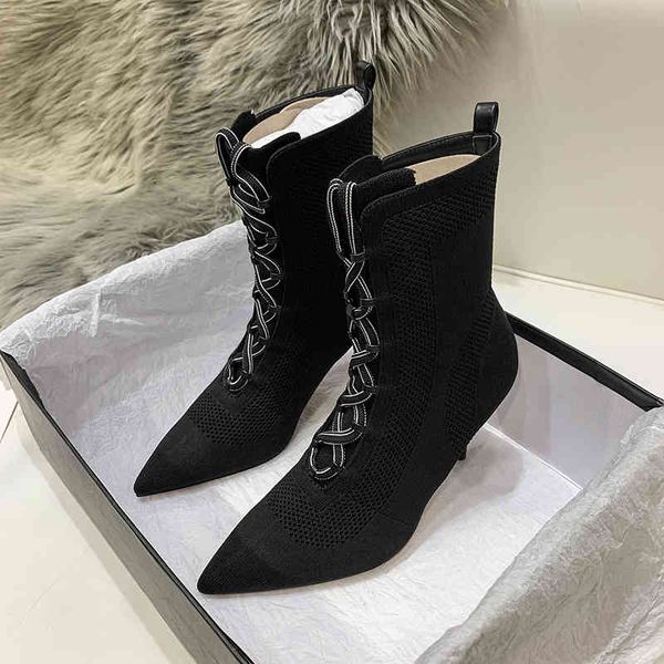 

dress shoes botas femininas de cano mÃ©dio, bota curta malha com elÃ¡stico salto alto, sensual, fina, outono zq35, Black