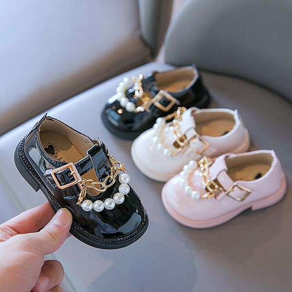 

first walkers baby western style single shoes soft sole princess leather girls toes-capped causal metal chain infants