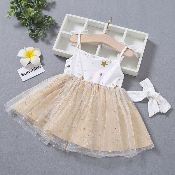 

summer girls dress 2021 baby clothes infant sleeveless star bowknot tulle suspender princess dresses clothing girl's, Red;yellow