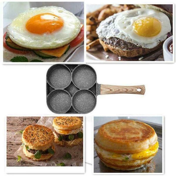 

pans fry pan for eggs non stick ham pancake maker egg burger with wooden handle 4 hole induction cooker gas stove