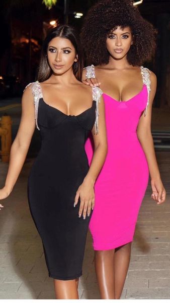 

casual dresses 2021 women fashion black white red pink diamonds bandage dress cocktail party wholesale dropship, Black;gray