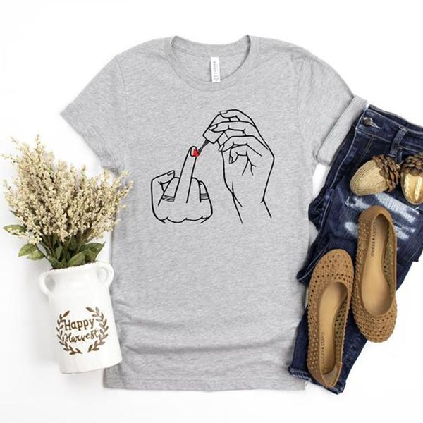 

women's t-shirt nail polish funny printed women t shirts causal loose cotton t-shirts feminism graphic tee fashion plus size drop, White
