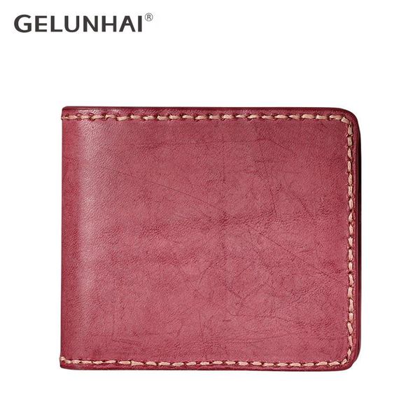 

wallets 2021 vegetable tanning cowhide handmade purse women's short cow leather ultra thin wallet art retro genuine, Red;black