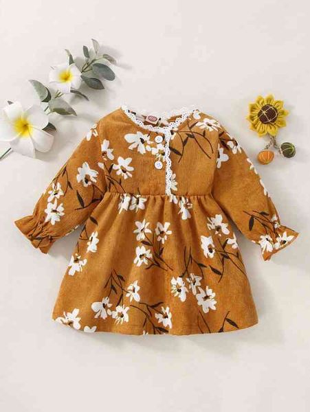 

baby floral print contrast lace babydoll dress she, Red;yellow