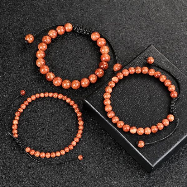 

beaded, strands adjustable 4 6 8mm buddha beads bracelets handmade natural stone goldstone men bracelet shining women yoga bangles wrist jew, Black