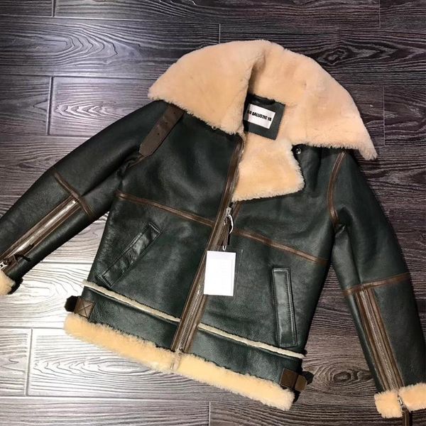 

women's leather & faux ladies shearling jacket women real lambskin suede sheepskin outwear, Black