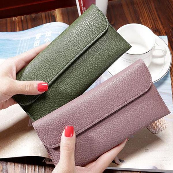 

wallets fashion ladies slim holder wallet fine women solid color simple leather clutch bag money bags, Red;black