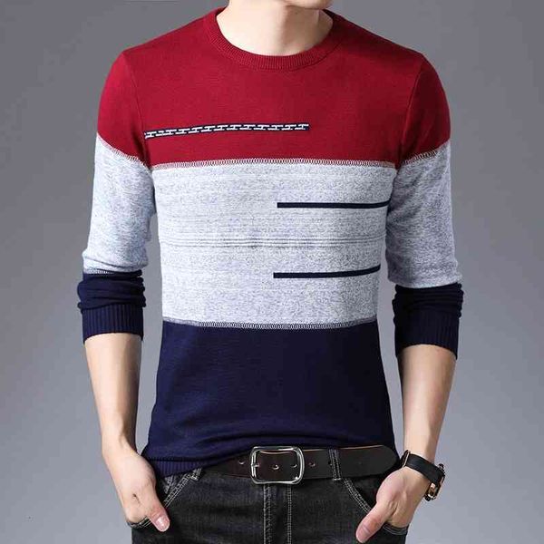 

men's autumn winter pullover men round collar striped cotton sweaters slim fit pull homme knitwear, White;black