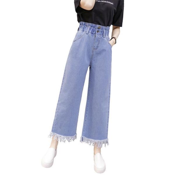 

women's jeans high waist plus size elastic high-waist woman was thin loose fashion casual wide-leg pants s-5xl, Blue